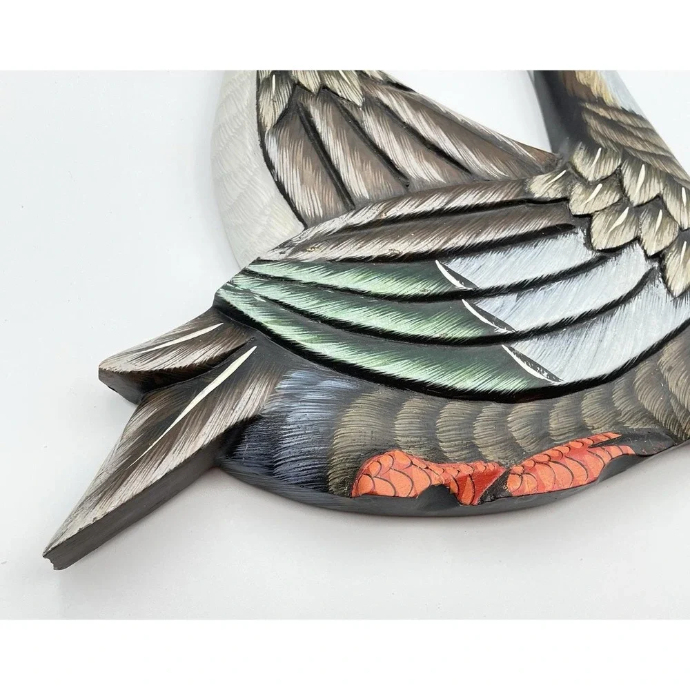 Vintage Carved Wood Goose Duck Wall Art‎ 14x13 Philippines Hand Painted